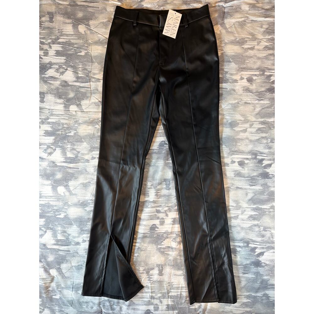 Entro Black Faux Leather Split Hem Straight Leg Pants Women’s size Small NWT